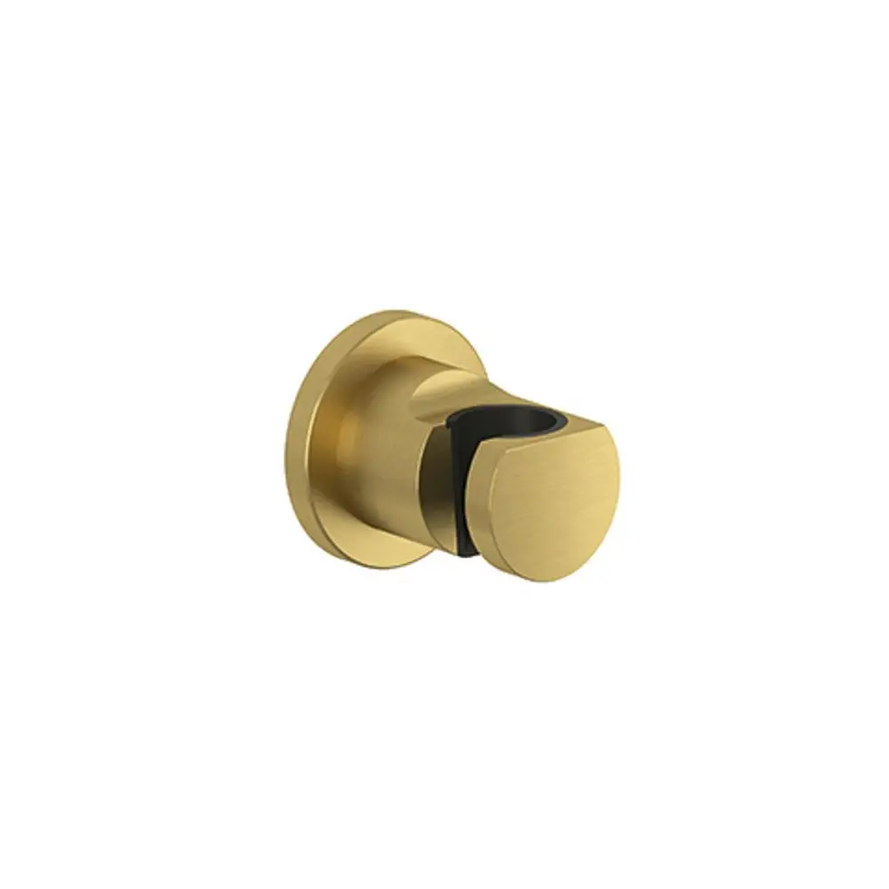 Wandhalter von Kludi in brushed gold, mit einer runden Basis und einem gebogenen Halter, der für die Befestigung an der Wand geeignet ist.